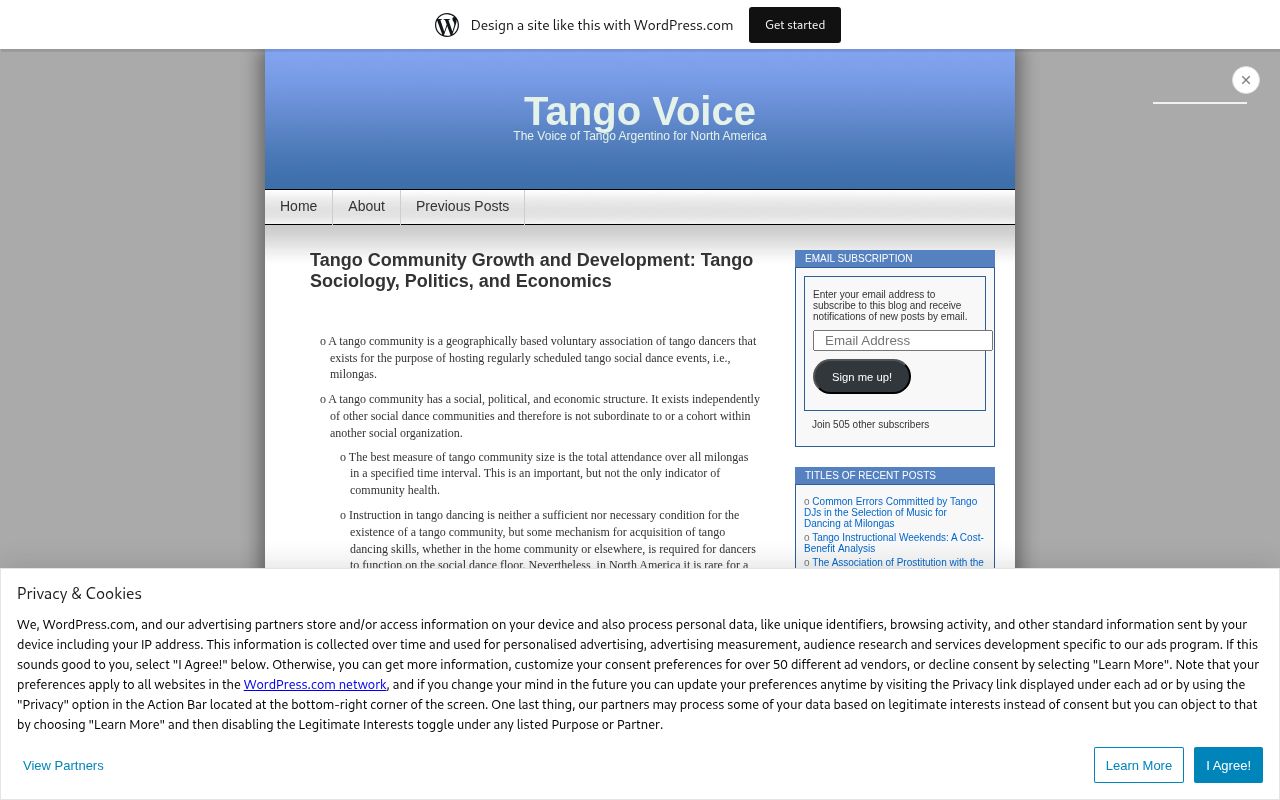 Tango Community Growth and Development: Tango Sociology, Politics, and Economics